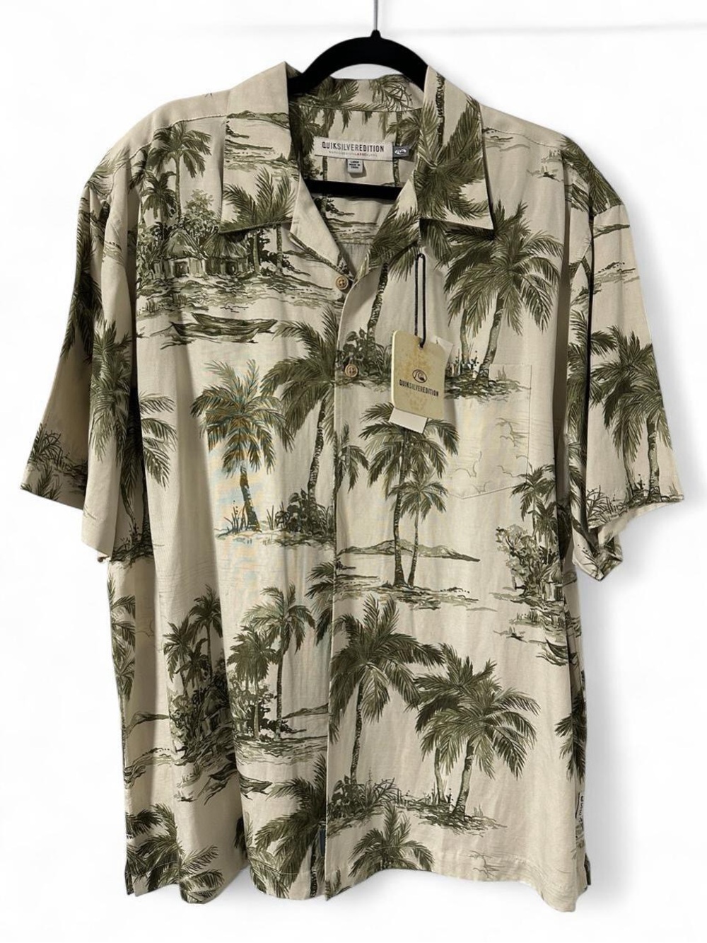 Quiksilver Silk and Linen Palm-Print Short Sleeve Shirt